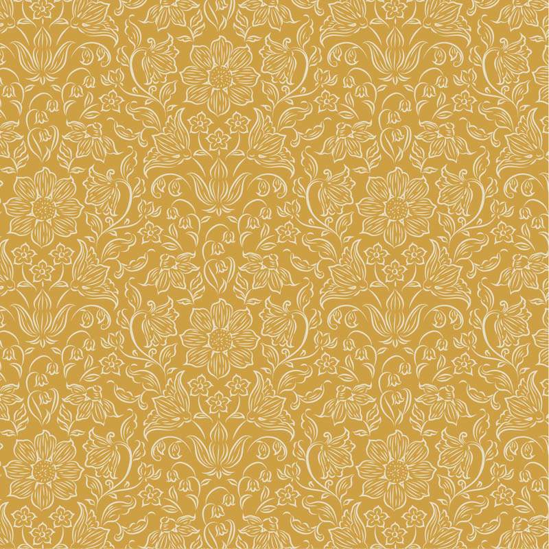 Tilda Songbird Lila Mustard, Tessuto Giallo Mostarda con Fiori tono su tono