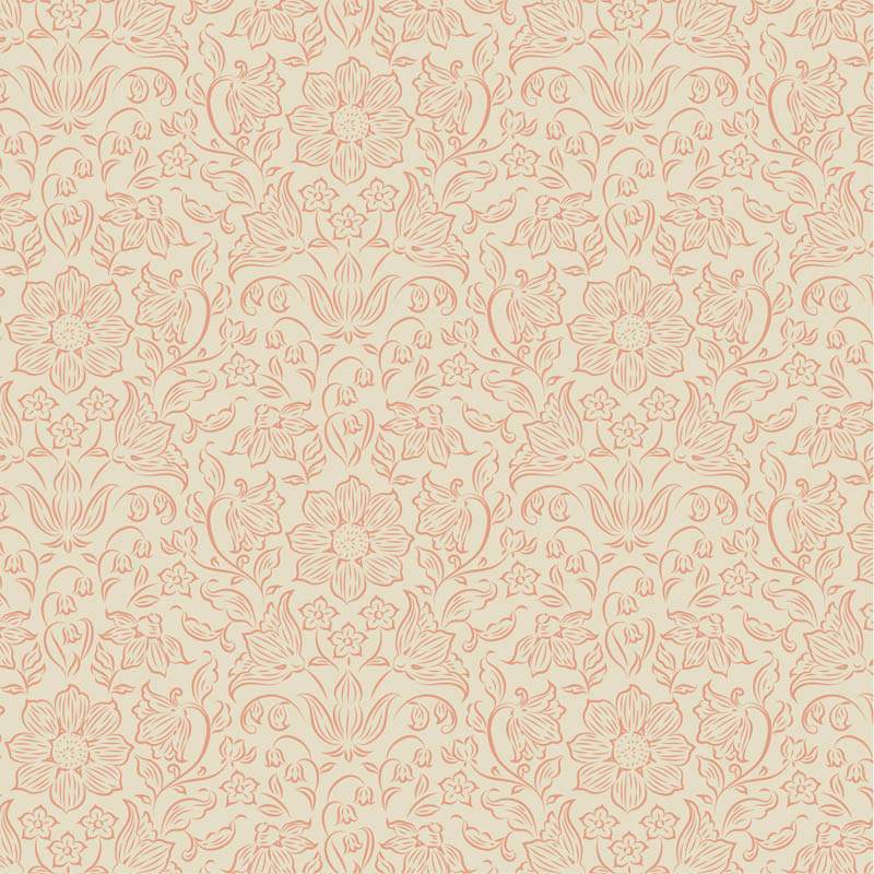 Tilda Songbird Lila Peach, Tessuto Rosa Pesca con Fiori tono su tono