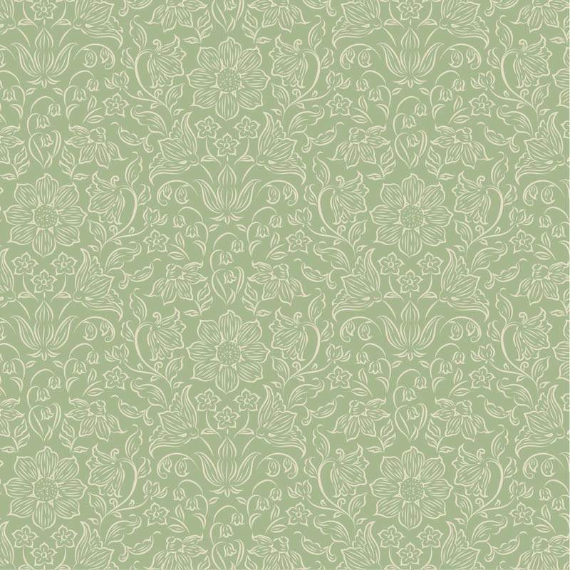 Tilda Songbird Lila Sage Mist, Tessuto Verde Salvia Chiaro con Fiori tono su tono