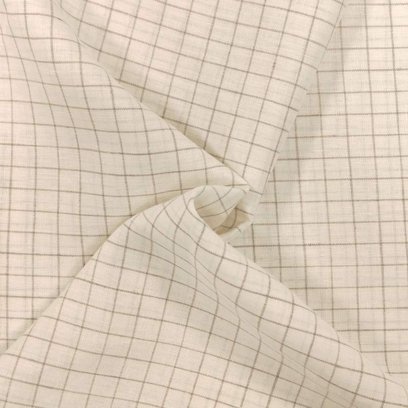 Tessuto 100% Lino Beige con Quadretti Ecrù da 2 cm circa