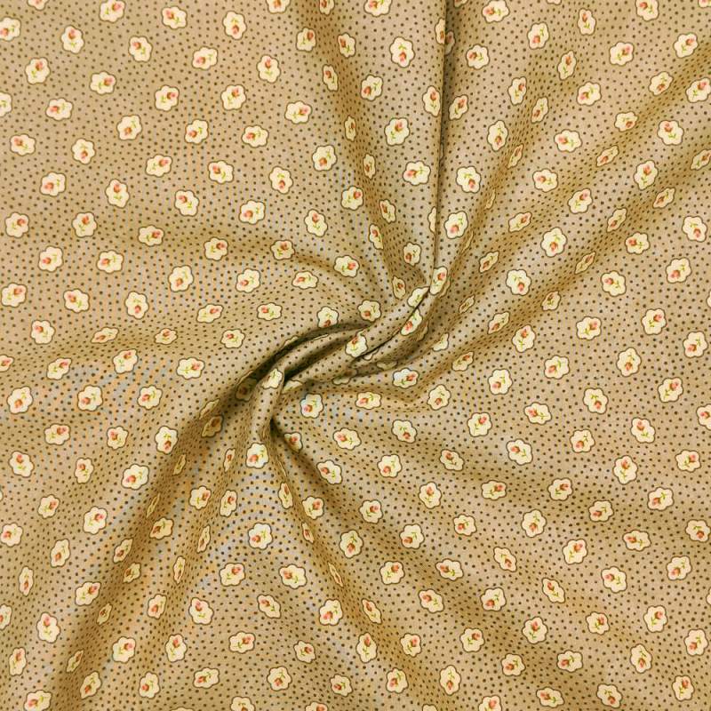 Tessuto nocciola con pois e piccole rose - Moda Fabrics Rambling Rose