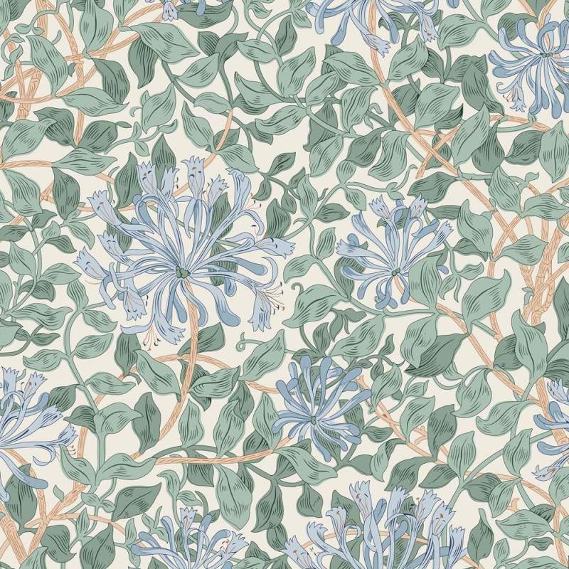 Craft Garden Trailing Honeysuckle, Tessuto Avorio con Caprifogli Azzurri - Liberty Fabrics
