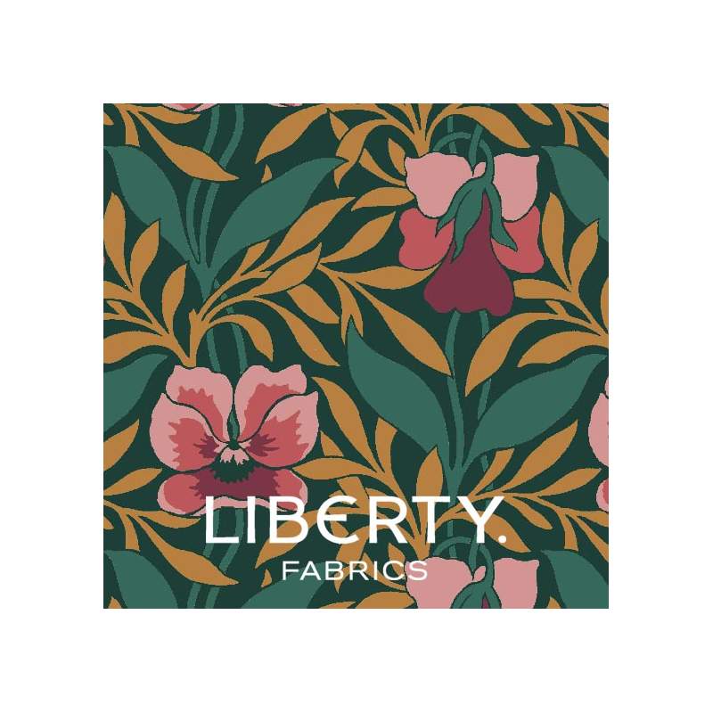 Wide Width 2 Pansy Meadow, Tessuto Verde con Viole del Pensiero Rosa - Liberty Fabrics