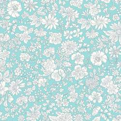 Emily Blossom MERMAID, Tessuto Verde Acqua con fiori bianchi - Liberty Fabrics