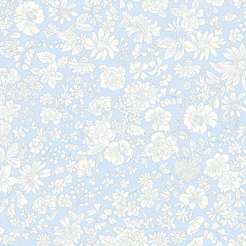 Emily Blossom PALE SKY, Tessuto Azzurro Cielo con fiori bianchi - Liberty Fabrics