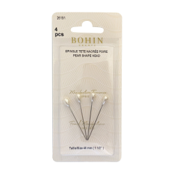 4 Spilli Decorativi con testa di Perla a Goccia, 40 x 0,6 mm - Bohin