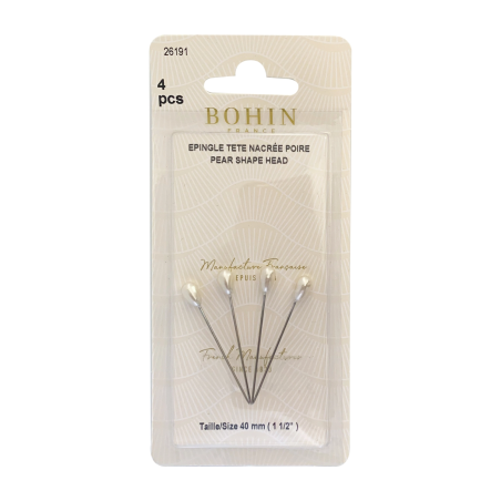 4 Spilli Decorativi con testa di Perla a Goccia, 40 x 0,6 mm - Bohin