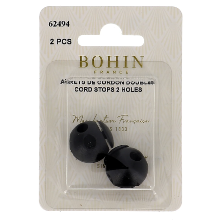 Bohin, Ferma Corda, Nero, Doppio Foro, 18 x 19mm - 2pz