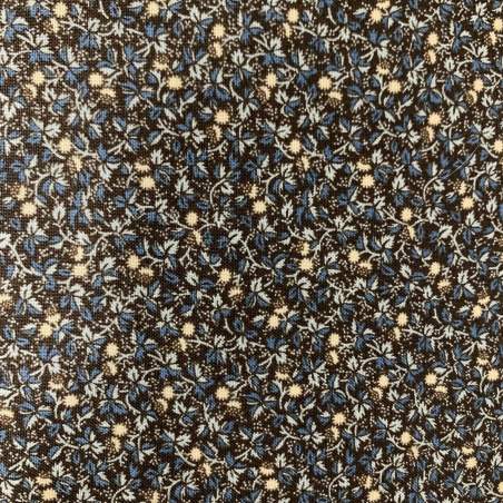 Andover Fabrics, collezione Savannah, tessuto a piccoli fiori blu e panna su fondo scuro