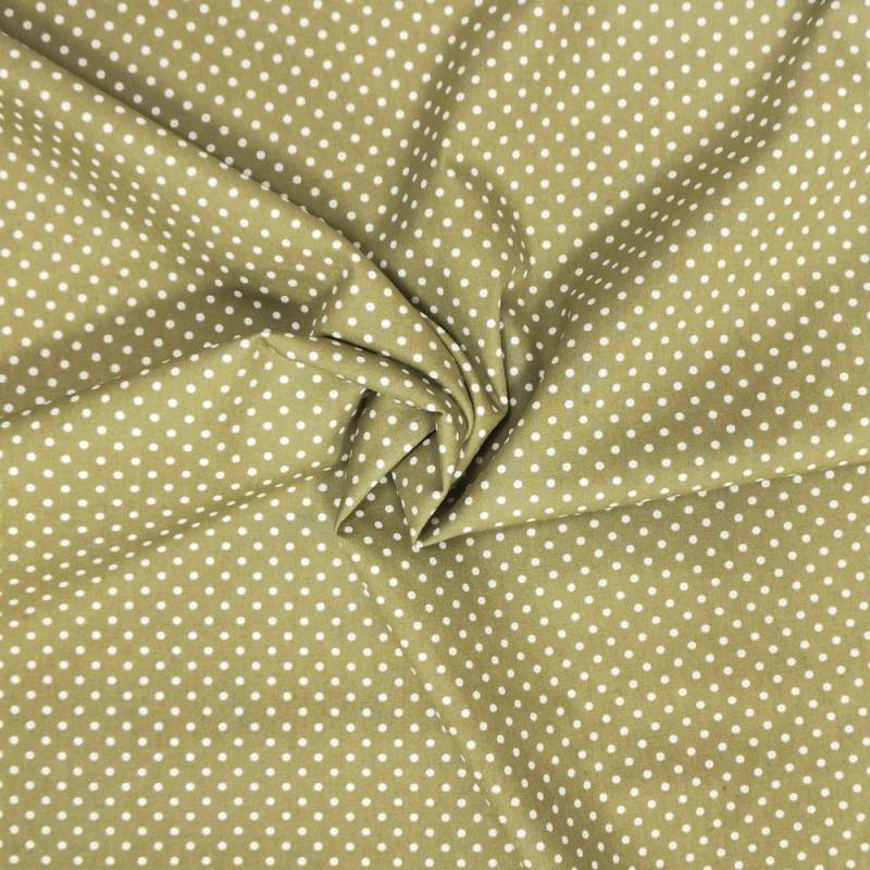 Tessuto verde oliva con e pois bianchi da circa 2 mm