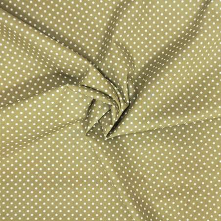 Tessuto verde oliva con e pois bianchi da circa 2 mm