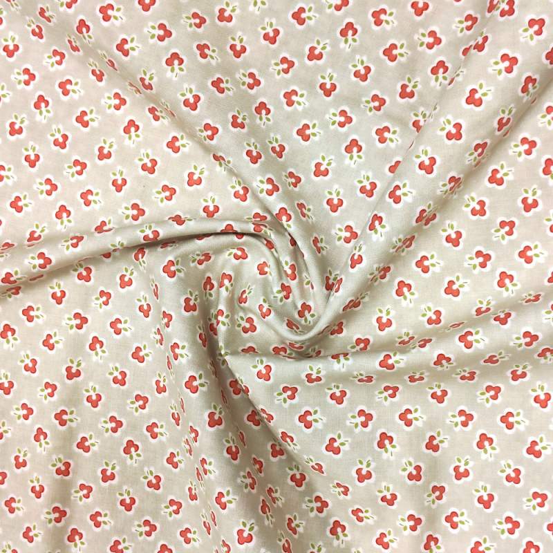 Tessuto grigio con ciliegie stilizzate - Vintage Modern, Moda Fabrics