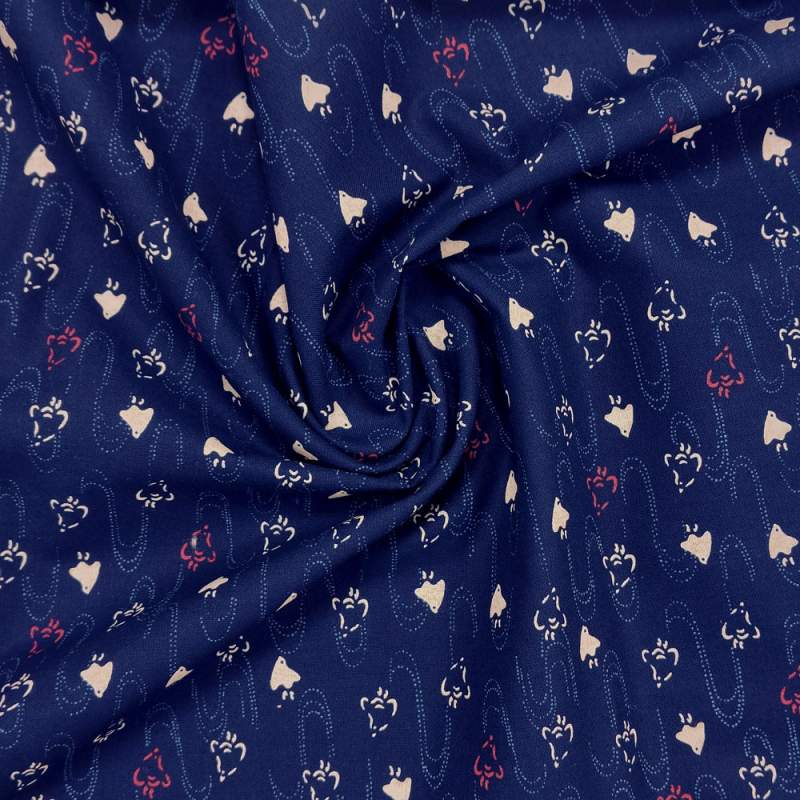 Tessuto giapponese blu con uccellini Chidori sull'acqua - Sevenberry Basic