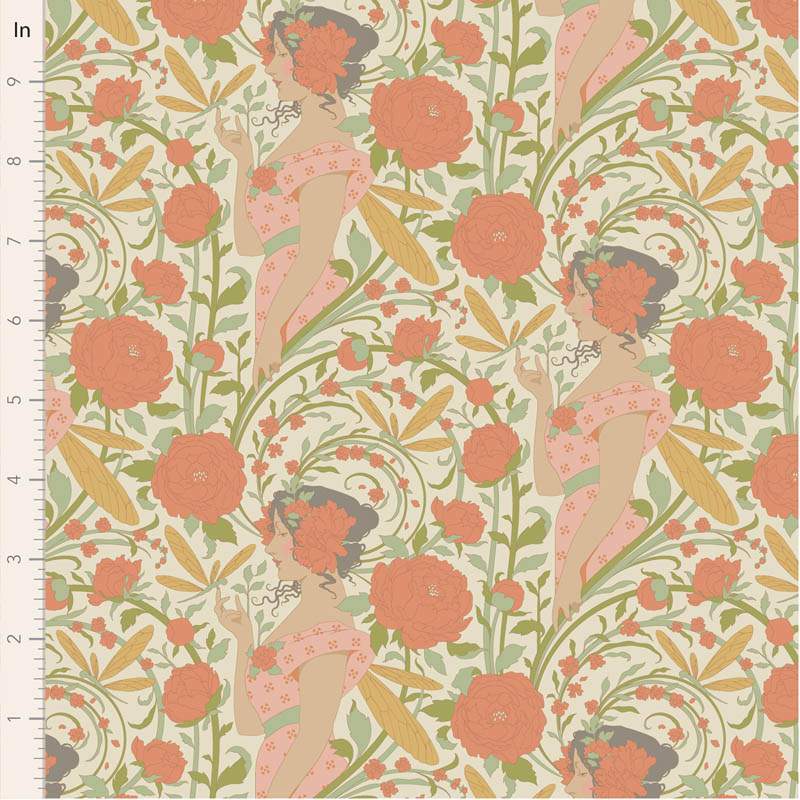Tilda Songbird Aubery Coral, Tessuto Corallo con Fate e farfalle Tilda Fabrics - 2