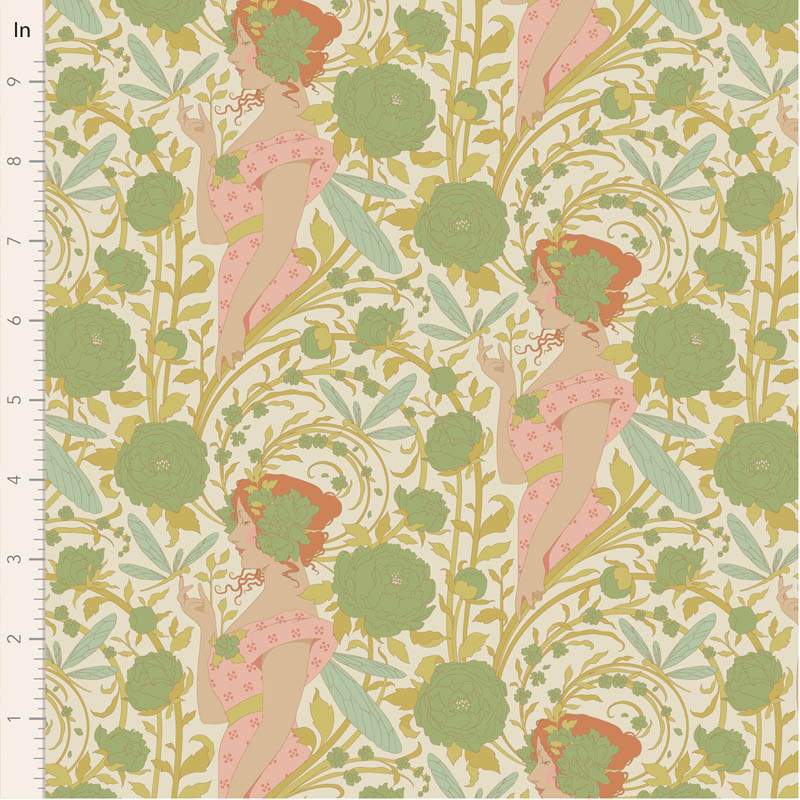 Tilda Songbird Aubery Sage, Tessuto Verde Salvia con Fate e farfalle Tilda Fabrics - 2