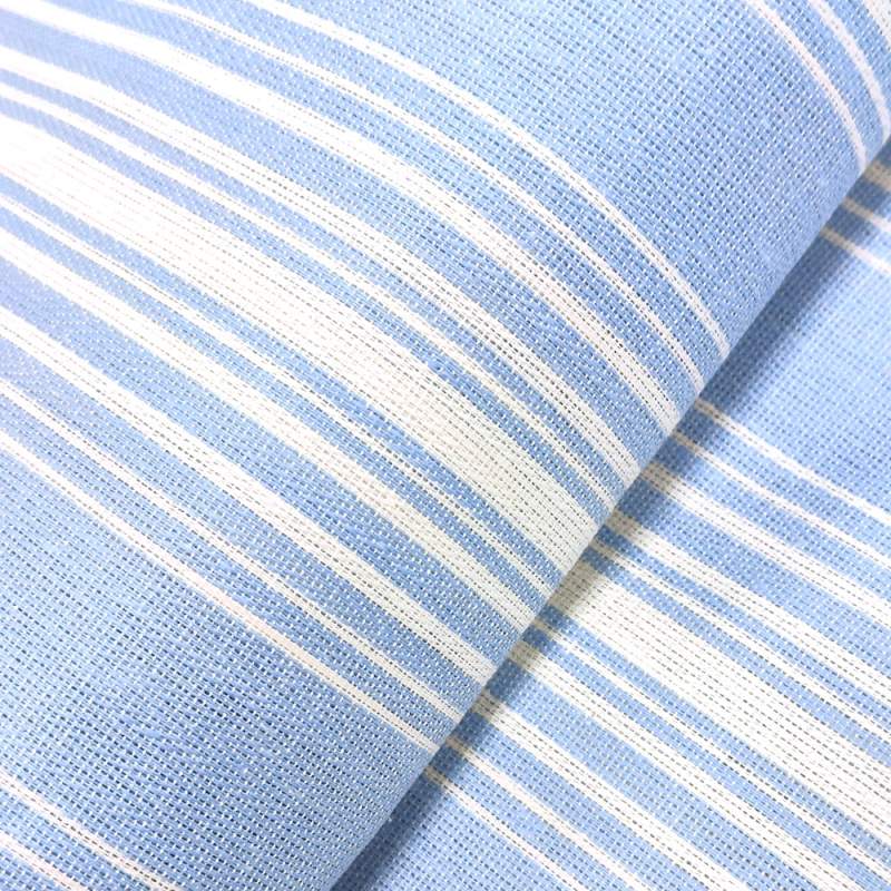 Tessuto Francese Antico misto cotone/lino a righe bianche e azzurre stile provenzale