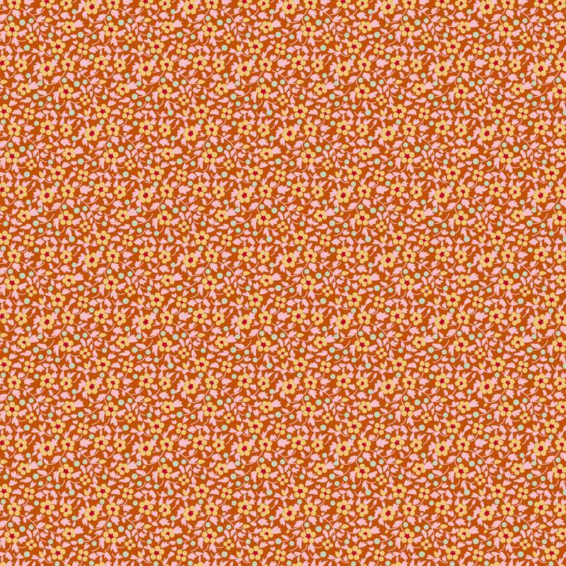 Tilda Brie Basics Ginger, Tessuto arancione con fiorellini gialli