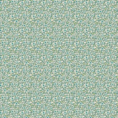 Tilda Brie Basics Teal, Tessuto verde acqua con fiorellini azzurri