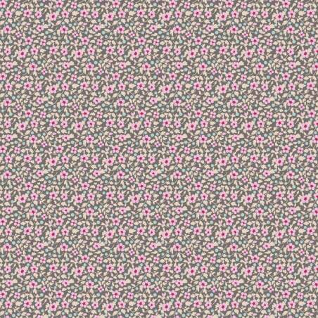 Tilda Brie Basics Grey, Tessuto grigio con fiorellini malva
