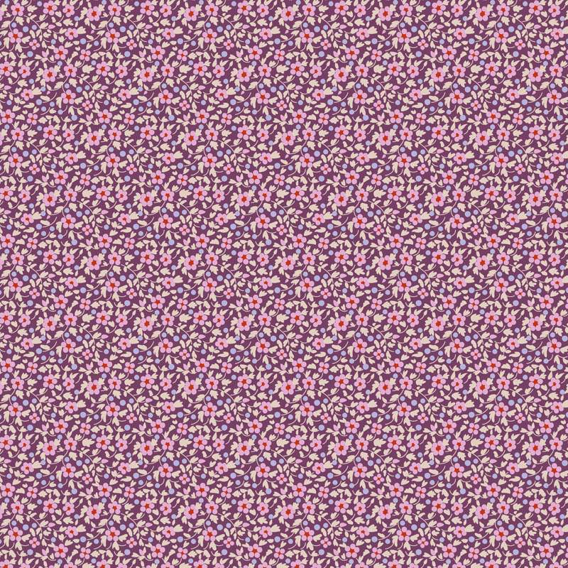 Tilda Brie Basics Heather, Tessuto viola con fiorellini malva