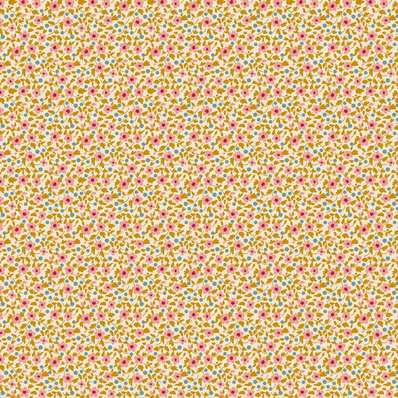 Tilda Brie Basics Mustard, Tessuto giallo con fiorellini rosa