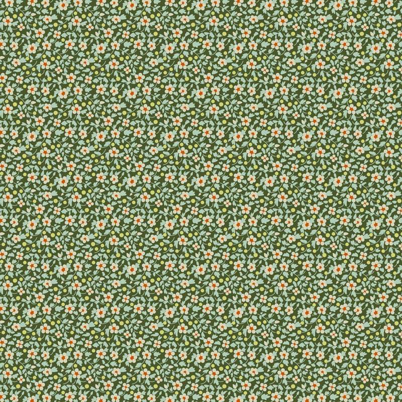 Tilda Brie Basics Pine, Tessuto verde con fiorellini verdi