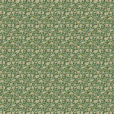 Tilda Brie Basics Pine, Tessuto verde con fiorellini verdi