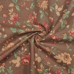 Tessuto marrone con ramage fioriti - Moda Fabrics Warm Memories