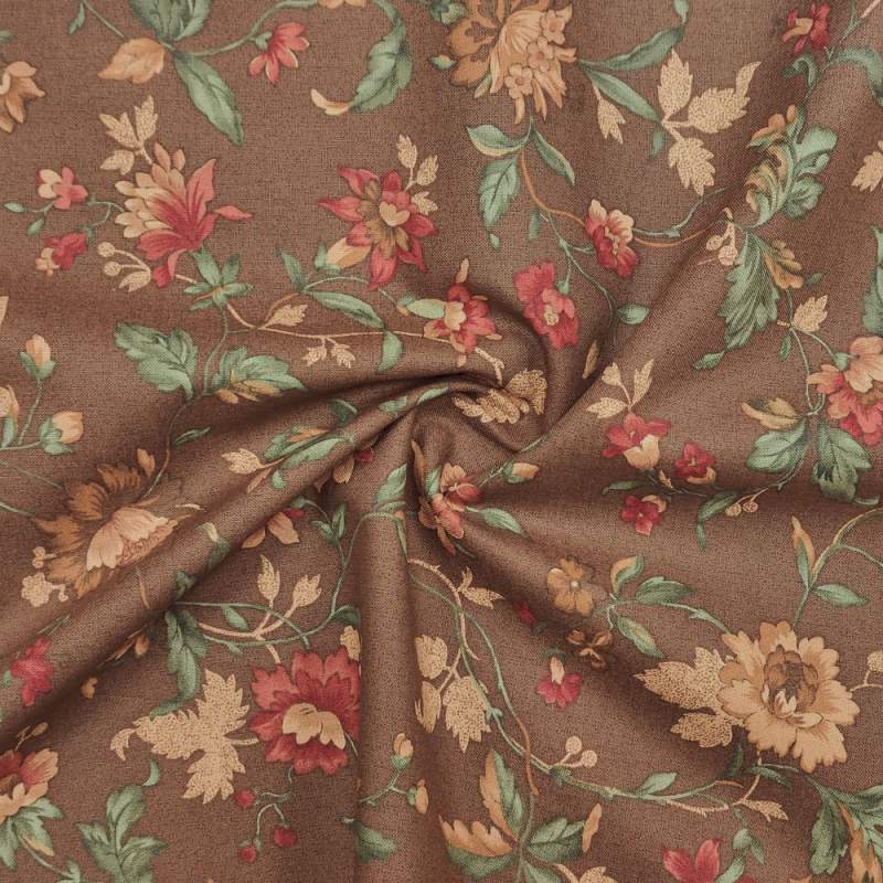 Tessuto marrone con ramage fioriti - Moda Fabrics Warm Memories