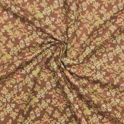 Tessuto marrone con bouquet di rose e ramage - Daphne Wine