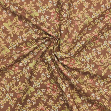 Tessuto marrone con bouquet di rose e ramage - Daphne Wine