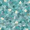 Tessuto invernale verde acqua con fiori, foglie e fiocchi di neve - Snowy Fable, Aqua