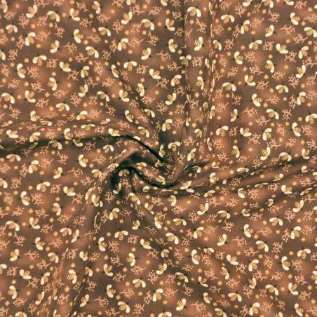 Tessuto marrone sfumato con rametti e api - My Country Garden