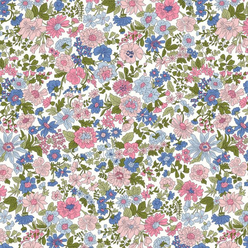 Emily Annabelle, tessuto panna a fiori verde e rosa - Liberty Fabrics Liberty Fabrics - 1