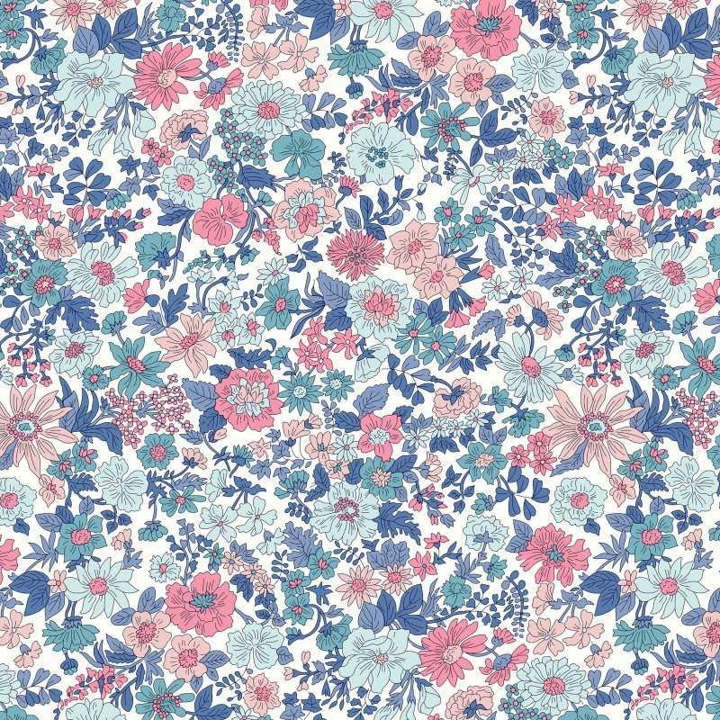 Emily Annabelle, tessuto bianco con fiori Azzurri e Rosa - Liberty Fabrics Liberty Fabrics - 1