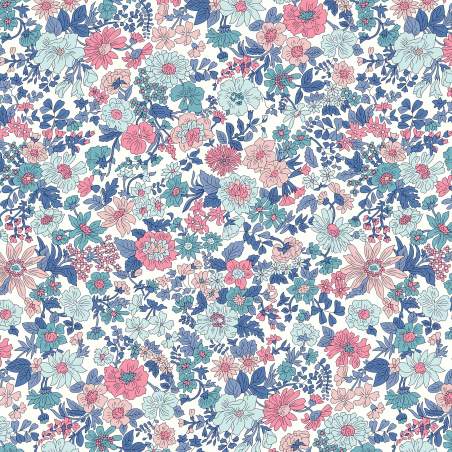 Emily Annabelle, tessuto bianco con fiori Azzurri e Rosa - Liberty Fabrics Liberty Fabrics - 1