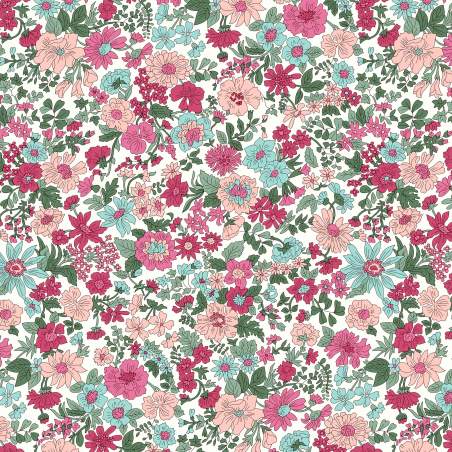Emily Annabelle, tessuto panna a fiori Fucsia e Verde Acqua - Liberty Fabrics Liberty Fabrics - 1