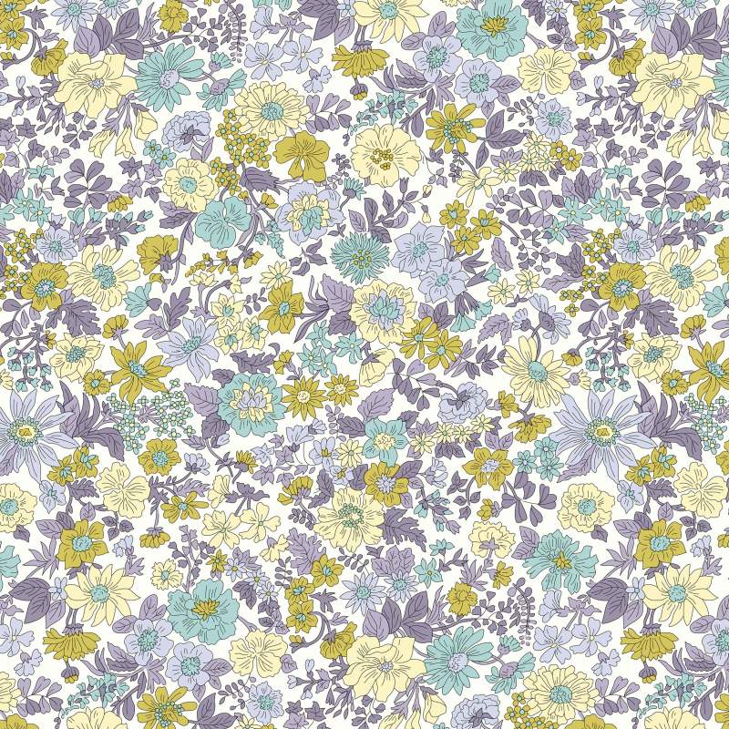 Emily Annabelle, tessuto bianco a fiori Gialli e Viola - Liberty Fabrics Liberty Fabrics - 1