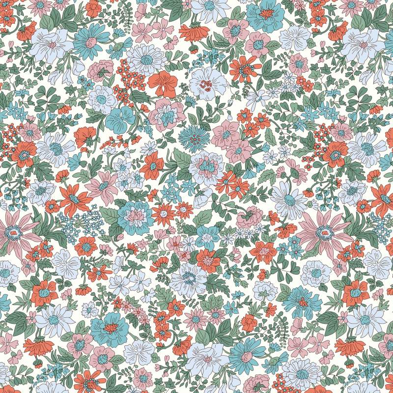 Emily Annabelle, tessuto panna a Fiori Arancioni e Verde Oliva - Liberty Fabrics Liberty Fabrics - 1