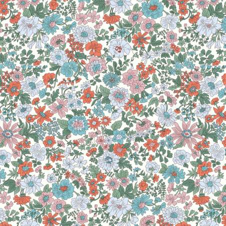 Emily Annabelle, tessuto panna a Fiori Arancioni e Verde Oliva - Liberty Fabrics Liberty Fabrics - 1