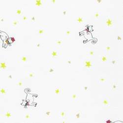 FancyPants Collection, tessuto bianco con gattini e stelle lime - Robert Kaufman Robert Kaufman - 1