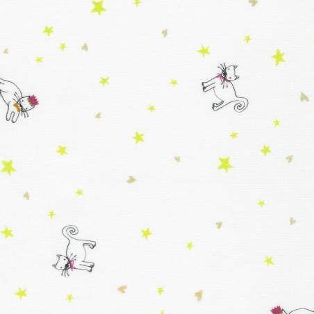 FancyPants Collection, tessuto bianco con gattini e stelle lime - Robert Kaufman Robert Kaufman - 1