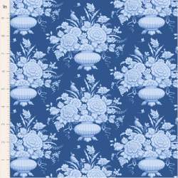 Tilda Something Blue, Afina Denim, tessuto con vasi di fiori azzurri su fondo blu scuro Tilda Fabrics - 1