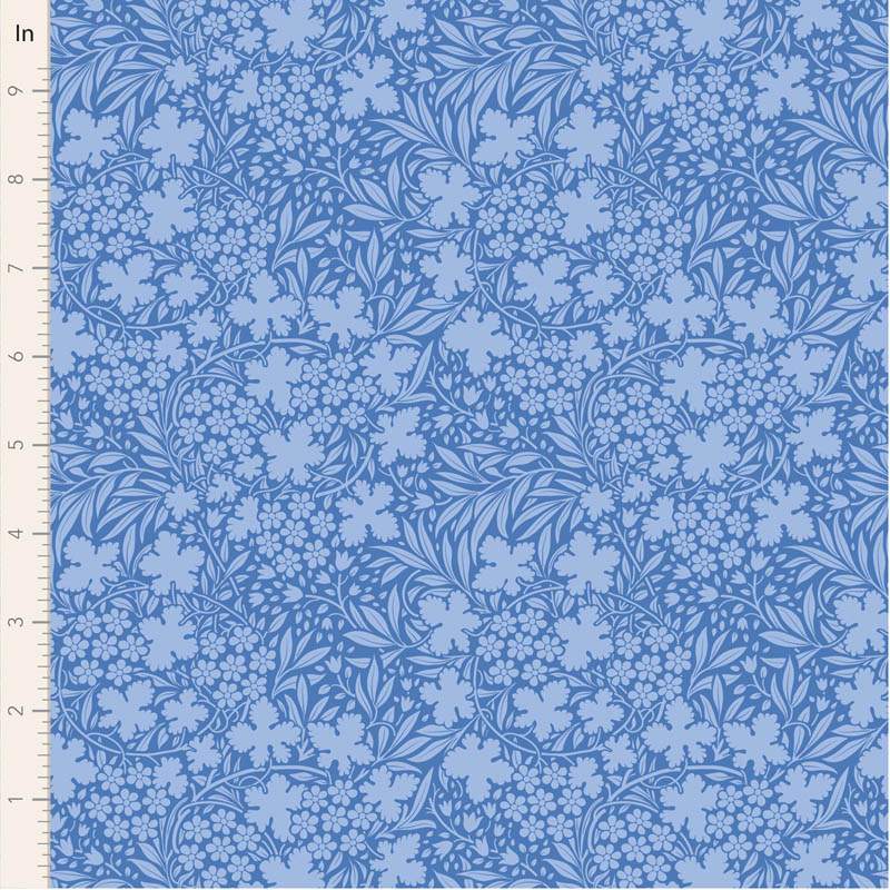 Tilda Something Blue, Blushbloom Cornflower, tessuto con tappeto di fiori azzurri su fondo azzurro fiordaliso Tilda Fabrics - 1