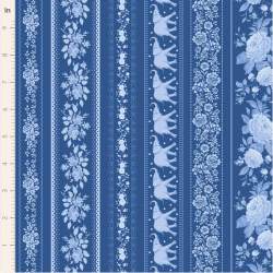 Tilda Something Blue, Borders Night, tessuto con diversi tipi di bordi azzurri su fondo blu Tilda Fabrics - 1