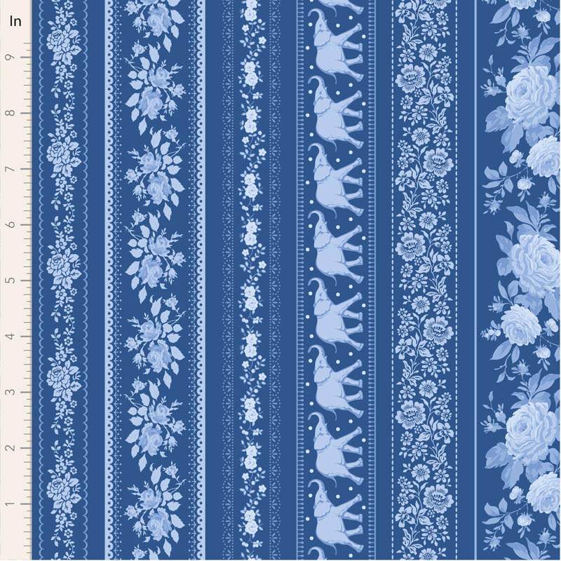 Tilda Something Blue, Borders Night, tessuto con diversi tipi di bordi azzurri su fondo blu Tilda Fabrics - 1