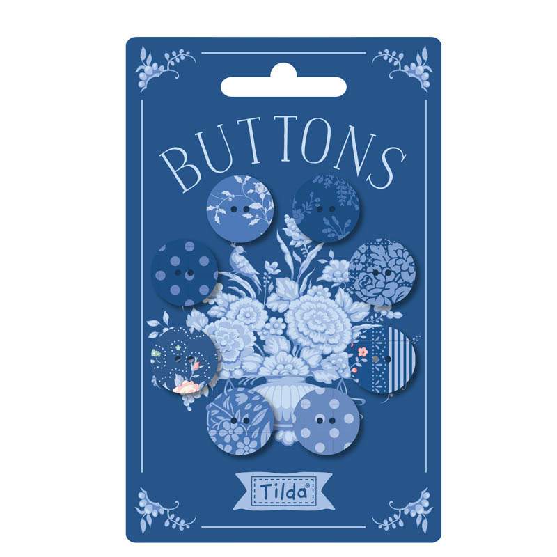 Tilda Something Blue, Buttons, 8 Bottoni Dark , 4 bottoni da 16mm e 4 da 20 mm Tilda Fabrics - 1