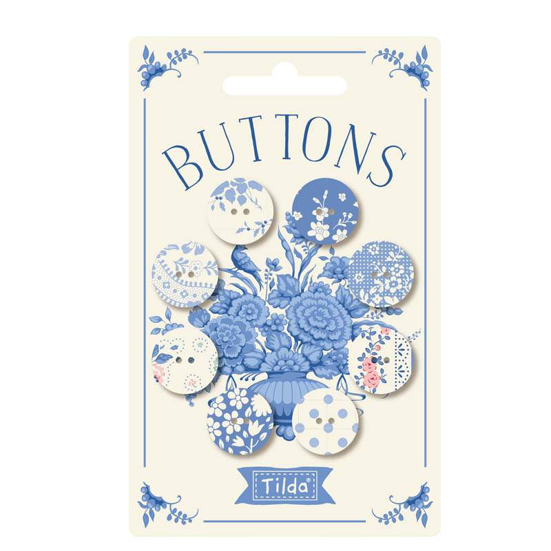 Tilda Something Blue, Buttons, 8 Bottoni Light , 4 bottoni da 16mm e 4 da 20 mm Tilda Fabrics - 1