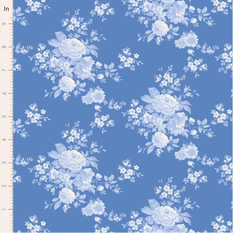Tilda Something Blue, Carol Cornflower, tessuto con rose azzurre su fondo azzurro Tilda Fabrics - 1