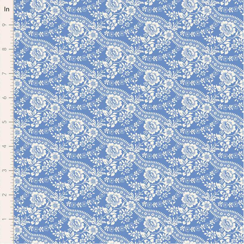 Tilda Something Blue, Celeste Blue, tessuto con fiori e piccoli bordi bianchi su fondo azzurro Tilda Fabrics - 1